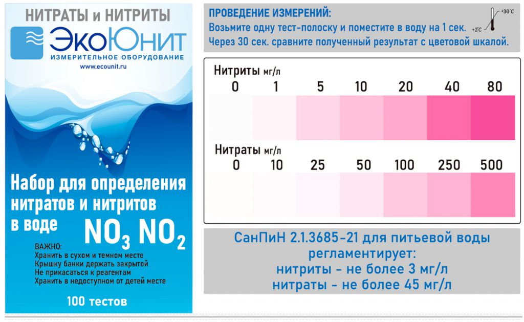 Купить ЭкоЮнит ECO-NO2NO3 Тест-набор на нитраты (0-500мг/л), нитриты (0 ...