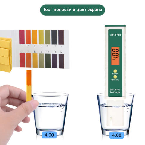 pH-2Pro Портативный pH метр термометр с лакмус цветовой индикацией экрана и калибровочными порошками