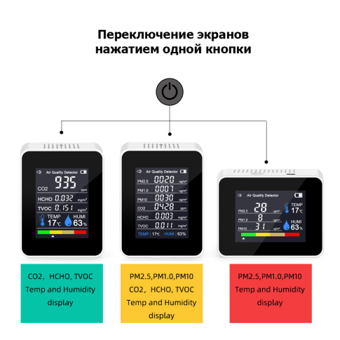 Анализатор качества воздуха 8 параметров PM1/PM2.5/PM10/CO2/TVOC/HCHO/RH/Temp