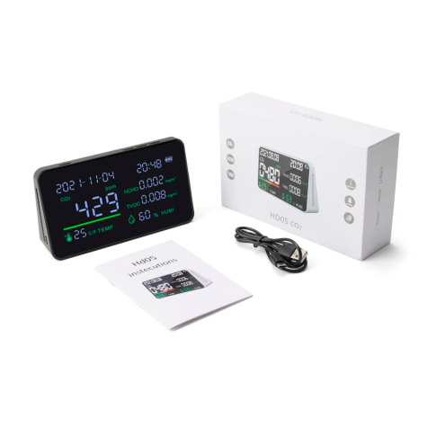 Анализатор качества воздуха 5 параметров CO2/HCHO/TVOC/RH/Temp