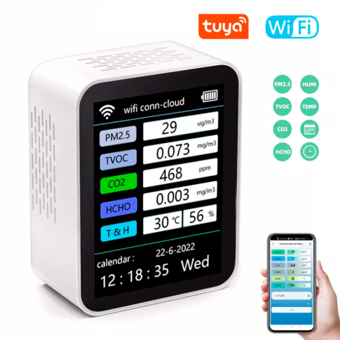 Монитор качества воздуха PM2.5/CO2/CH2O/TVOC/RH/Temp с WiFI/Tuya