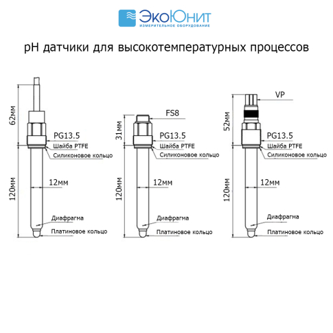 ASP127E pH датчик  для высокотемпературных процессов ферментации (0-135С, 0-6Бар, кабель 5м)