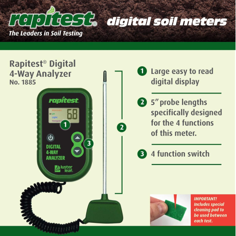 Прибор контроля параметров почвы 4 в 1 Luster Leaf Rapitest 1885
