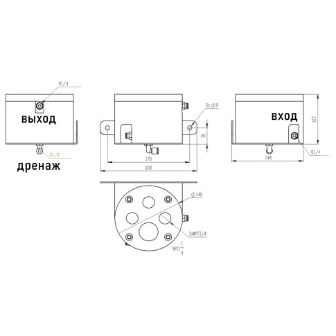 ЭУП-4 Устройство потока для четырех датчиков (4x3/4