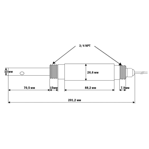 ЭДК-200 Кондуктометрический датчик(0-20мСм,0-60С,10бар,NPT3/4